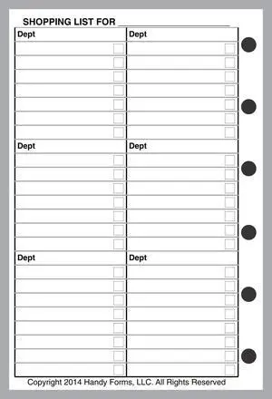Pocket Shopping List. 50 Sheets, 3.25" x 4.75" | For 6-Ring Pocket Binders. Incl. Store, Department and Check-Off, Ink-friendly heavyweight paper. Archival Quality. Pocket Shopping List. 50 Sheets, 3.25" x 4.75" | For 6-Ring Pocket Binders. Incl. Store, Department and Check-Off, Ink-friendly heavyweight paper. Archival Quality.