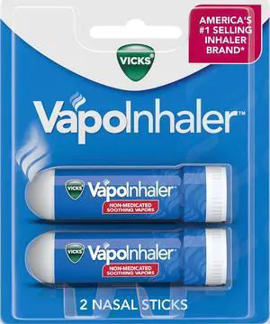 VapoInhaler, On-the-Go Portable Nasal Inhaler, Non-Medicated, With Refreshing Vicks Vapors, Menthol Scent , 2 Scented Sticks VapoInhaler, On-the-Go Portable Nasal Inhaler, Non-Medicated, With Refreshing Vicks Vapors, Menthol Scent , 2 Scented Sticks
