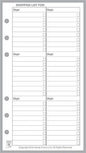 Personal Shopping List. 50 Sheets, 3.75" x 6.75" | For 6-Ring Personal Binders. Incl. Store, Department and Check-Off, Ink-friendly heavyweight paper. Archival Quality. Personal Shopping List. 50 Sheets, 3.75" x 6.75" | For 6-Ring Personal Binders. Incl. Store, Department and Check-Off, Ink-friendly heavyweight paper. Archival Quality.