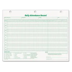 Daily Attendance Record, Loose-Leaf Style, 8.5 x 11 Inches, 50 Forms per Pack (3284) Daily Attendance Record, Loose-Leaf Style, 8.5 x 11 Inches, 50 Forms per Pack (3284)