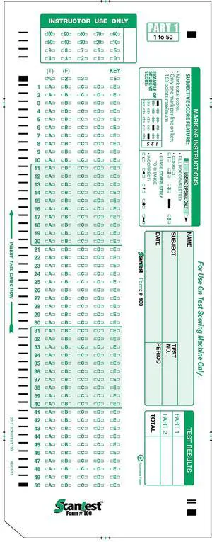 -100, 882-E Compatible Answer Sheet 50 Pack -100, 882-E Compatible Answer Sheet 50 Pack