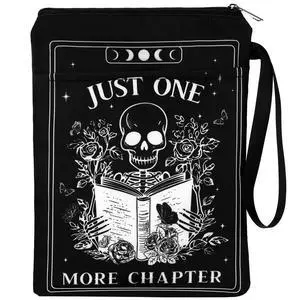 Gothic Book Sleeve Pouch - Books Covers with Zipper Front Pocket | Just One More Chapter Skeleton Black Tarot Card Washable Book Protector Bookish Reader Book Lovers Gifts for Books Paperbacks Gothic Book Sleeve Pouch - Books Covers with Zipper Front Pocket | Just One More Chapter Skeleton Black Tarot Card Washable Book Protector Bookish Reader Book Lovers Gifts for Books Paperbacks