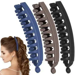 3pcs Large Banana Hair Clips for Women, Strong Claw Clip Barrettes, Vintage Non-Slip Double Combs Hairstylist Accessories for Thick, Long, Curly Hair - Black, Dark Coffee, Dark Blue 3pcs Large Banana Hair Clips for Women, Strong Claw Clip Barrettes, Vintage Non-Slip Double Combs Hairstylist Accessories for Thick, Long, Curly Hair - Black, Dark Coffee, Dark Blue