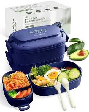 Bento Box Adults Lunch Box, Stackable Lunchbox w/Utensils | Leak-Proof Portable Lunch Container w/Divided Compartments, 1550ml Microwave Safe Lunch Box for Work, Outdoors, Navy Blue Bento Box Adults Lunch Box, Stackable Lunchbox w/Utensils | Leak-Proof Portable Lunch Container w/Divided Compartments, 1550ml Microwave Safe Lunch Box for Work, Outdoors, Navy Blue