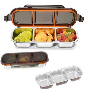 Snack Container Leak-Proof Box for Lunch, Stainless Steel Snack Bento Box,Bento Box 3 Compartments, Dishwasher Safe, Suitable for Work, Picnics Snack Container Leak-Proof Box for Lunch, Stainless Steel Snack Bento Box,Bento Box 3 Compartments, Dishwasher Safe, Suitable for Work, Picnics