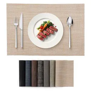 Placemats Set of 4, Heat Resistant Place Mats, Washable PVC Table Mats, Woven Vinyl Plastic Placemats for Dining Table, Non-Slip Stain Resistant Kitchen Table Placemats Easy to Clean?Beige? Placemats Set of 4, Heat Resistant Place Mats, Washable PVC Table Mats, Woven Vinyl Plastic Placemats for Dining Table, Non-Slip Stain Resistant Kitchen Table Placemats Easy to Clean?Beige?