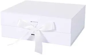 White Gift Box with Ribbon Magnetic Lids 1 Pack | Large Gift Boxes Bridesmaid Groomsman Proposal Boxes, 10.2x9x3.74 in, Collapsible Wedding Storage Box White Gift Box with Ribbon Magnetic Lids 1 Pack | Large Gift Boxes Bridesmaid Groomsman Proposal Boxes, 10.2x9x3.74 in, Collapsible Wedding Storage Box