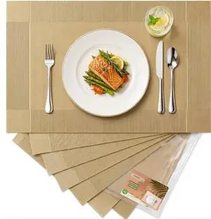 Gold Placemats Set of 6 - Washable Woven Table Mats, Heat Resistant & Non Slip Dining Placemats Gold Placemats Set of 6 - Washable Woven Table Mats, Heat Resistant & Non Slip Dining Placemats