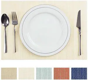 Placemats Set of 4 Washable Woven Vinyl Placemats for Dining Table Heat Resistant Non-Slip Stain Resistant Table Mats for Kitchen & Home Decor(Multi Beige,4) Placemats Set of 4 Washable Woven Vinyl Placemats for Dining Table Heat Resistant Non-Slip Stain Resistant Table Mats for Kitchen & Home Decor(Multi Beige,4)