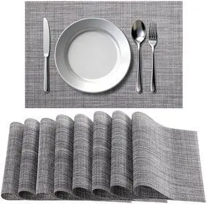 Placemats Set of 8, Heat Resistant Non-Slip Place Mats, Durable Washable PVC Vinyl Woven Table Mats, Linen Textured Table Placemats for Dining Kitchen Resistant Easy to Clean(Gray) Placemats Set of 8, Heat Resistant Non-Slip Place Mats, Durable Washable PVC Vinyl Woven Table Mats, Linen Textured Table Placemats for Dining Kitchen Resistant Easy to Clean(Gray)