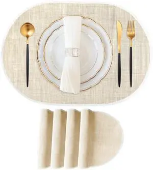 Beige Placemats Set of 4, 12x18 Inch Oval Washable Place Mats Easy to Clean Heat Resistant Table Mats, Wipeable Place Mats for Kitchen, Dining RoomBeige, 4 Beige Placemats Set of 4, 12x18 Inch Oval Washable Place Mats Easy to Clean Heat Resistant Table Mats, Wipeable Place Mats for Kitchen, Dining RoomBeige, 4