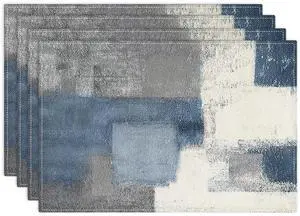 Farmhouse Placemats Set of 4, 12x18 Inch, Abstract Blue Grey | Abstract Vintage Art Painting Table Mats for Outdoor Home Party Kitchen Dining Decoration Farmhouse Placemats Set of 4, 12x18 Inch, Abstract Blue Grey | Abstract Vintage Art Painting Table Mats for Outdoor Home Party Kitchen Dining Decoration