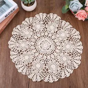 Dollies for Tables, 15.7 Inch Large Cotton Handmade Table Doilies Vintage Round Crochet Doilies Lace Placemats Knitted Tablecloth for Home Kitchen Dining Room Wedding Party Decoration (Beige) Dollies for Tables, 15.7 Inch Large Cotton Handmade Table Doilies Vintage Round Crochet Doilies Lace Placemats Knitted Tablecloth for Home Kitchen Dining Room Wedding Party Decoration (Beige)