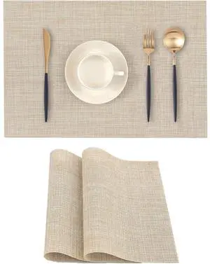 Beige Placemats Set of 2 - Heat-Resistant, Non-Slip Table Mats | 2Pcs Washable Durable Woven Vinyl for Indoor & Outdoor Dining Place mats Beige Placemats Set of 2 - Heat-Resistant, Non-Slip Table Mats | 2Pcs Washable Durable Woven Vinyl for Indoor & Outdoor Dining Place mats