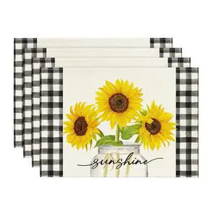 Buffalo Plaid Sunflower Sunshine Vase Summer Placemats Set of 4, 12x18 Inch Spring Table Mats for Party Kitchen Dining Decoration Buffalo Plaid Sunflower Sunshine Vase Summer Placemats Set of 4, 12x18 Inch Spring Table Mats for Party Kitchen Dining Decoration
