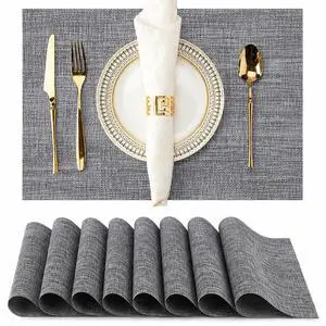 Placemats Set of 8-Easy Clean Woven Vinyl Placemats for Dining Table, Washable Place mats Set, Heat-Resistant PVC Table Mats (Dark Gray) Placemats Set of 8-Easy Clean Woven Vinyl Placemats for Dining Table, Washable Place mats Set, Heat-Resistant PVC Table Mats (Dark Gray)