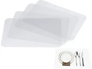 Clear Place Mats,Translucent Plastic Placemats Set for Dining Table, Keeps Table or Desktop Cloth Cleaner, Washable, Heat Resistant, Non-Slip (4) Clear Place Mats,Translucent Plastic Placemats Set for Dining Table, Keeps Table or Desktop Cloth Cleaner, Washable, Heat Resistant, Non-Slip (4)