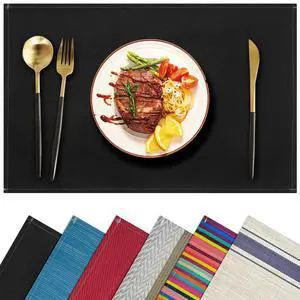 Black Placemats Set of 4, 12x18 Inch Faux Linen Table Mats | Heat Resistant and Washable Design, Easy to Clean Surface for Dining Rooms, Kitchens, Outdoor Parties and Everyday Home Decor Black Placemats Set of 4, 12x18 Inch Faux Linen Table Mats | Heat Resistant and Washable Design, Easy to Clean Surface for Dining Rooms, Kitchens, Outdoor Parties and Everyday Home Decor