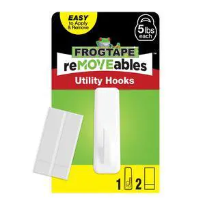 reMOVEables Utility Wall Hook Large - Holds up to 5 lbs - 1 Reusable Hook & 2 Adhesive Strips - Damage Free, Removable Wall Hooks for Hanging - No Nails Stick On Hangers - White (Pack of 1) reMOVEables Utility Wall Hook Large - Holds up to 5 lbs - 1 Reusable Hook & 2 Adhesive Strips - Damage Free, Removable Wall Hooks for Hanging - No Nails Stick On Hangers - White (Pack of 1)
