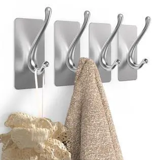 Towel Hooks, Solid Alloy Adhesive Wall Hooks for Hanging, Towel Hooks for Bathroom, RV, Kitchen, Closets, etc (Silver, 4 Pack) Towel Hooks, Solid Alloy Adhesive Wall Hooks for Hanging, Towel Hooks for Bathroom, RV, Kitchen, Closets, etc (Silver, 4 Pack)