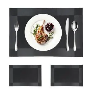 Black Placemats Set of 2, Washable PVC Vinyl Woven Table Mats | Heat Resistant Non-Slip Wipeable Place Mats for Dining Table Kitchen Indoor, 18"x12", Four-Corner-Black Black Placemats Set of 2, Washable PVC Vinyl Woven Table Mats | Heat Resistant Non-Slip Wipeable Place Mats for Dining Table Kitchen Indoor, 18"x12", Four-Corner-Black