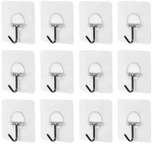 Adhesive Wall Hooks (Pack of 12) Heavy-Duty Transparent PVC Hooks, No-Drill Sticky Hooks (6×6cm) for Bathroom, Kitchen, Home Holds up to 20kg Adhesive Wall Hooks (Pack of 12) Heavy-Duty Transparent PVC Hooks, No-Drill Sticky Hooks (6×6cm) for Bathroom, Kitchen, Home Holds up to 20kg