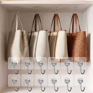 12 Pcs Large Adhesive Hooks for Hanging, Heavy Duty Adhesive Closet Purse Hook, Removable, Waterproof Hook for Bedroom Kitchen Bathroom 12 Pcs Large Adhesive Hooks for Hanging, Heavy Duty Adhesive Closet Purse Hook, Removable, Waterproof Hook for Bedroom Kitchen Bathroom