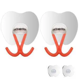 Heavy Duty Adhesive Wall Hooks No Drill Double Hooks for Bathroom 2PCS Heavy Duty Adhesive Wall Hooks No Drill Double Hooks for Bathroom 2PCS