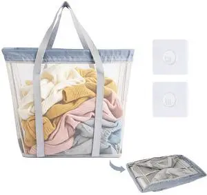 50L Foldable Mesh Laundry Basket Wall-Mounted Laundry Hamper | Waterproof Toy Storage with Sturdy Handles & Capacity Buckle, Dirty Clothes Basket for Bedroom, Bathroom, Dorm 50L Foldable Mesh Laundry Basket Wall-Mounted Laundry Hamper | Waterproof Toy Storage with Sturdy Handles & Capacity Buckle, Dirty Clothes Basket for Bedroom, Bathroom, Dorm