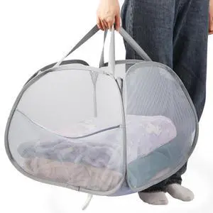 Collapsible Laundry Baskets, 90L Large Foldable Laundry Basket, Durable Mesh Pop Up Hampers for Laundry, Dirty Clothes Laundry Hamper for Bedroom, Bathroom, Dorm, Laundry Room, Travel or Camping Grey Collapsible Laundry Baskets, 90L Large Foldable Laundry Basket, Durable Mesh Pop Up Hampers for Laundry, Dirty Clothes Laundry Hamper for Bedroom, Bathroom, Dorm, Laundry Room, Travel or Camping Grey
