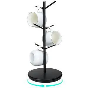 360° Rotating Mug Tree, 6 Hooks Upgraded Stable Metal Mug Holder, Bamboo Base Coffee Mug Cup Rack for Counter Top, Mug Display, Home Storage and Cup Organizer, Black 360° Rotating Mug Tree, 6 Hooks Upgraded Stable Metal Mug Holder, Bamboo Base Coffee Mug Cup Rack for Counter Top, Mug Display, Home Storage and Cup Organizer, Black