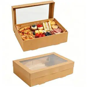12x8x3 Inch Kraft Picnic Bakery Takeout Boxes with Window, 6 Packs | See-through Charcuterie Boxes, Reusable Gift Containers for Pies, Pizza, Fruits, Muffins, Pastries and Half Sheet Cake 12x8x3 Inch Kraft Picnic Bakery Takeout Boxes with Window, 6 Packs | See-through Charcuterie Boxes, Reusable Gift Containers for Pies, Pizza, Fruits, Muffins, Pastries and Half Sheet Cake