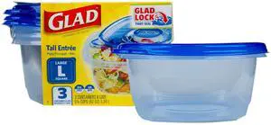 GladWare Tall Entree Containers, Large Square, 42 Oz, 3 Count | Tight seal for meal prep and lunches in a tall square format, dishwasher safe GladWare Tall Entree Containers, Large Square, 42 Oz, 3 Count | Tight seal for meal prep and lunches in a tall square format, dishwasher safe
