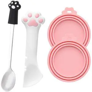 4 PCS Pet Food Can Accessory Set, Reusable Pink Silicone Can Lids with Feeding Shovel and Stainless Steel Spoon for Cat Dog Wet Food Storage 4 PCS Pet Food Can Accessory Set, Reusable Pink Silicone Can Lids with Feeding Shovel and Stainless Steel Spoon for Cat Dog Wet Food Storage