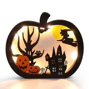 Halloween Wooden Table Sign,Light Up Pumpkin Table Centerpiece Topper for Halloween Table Top Party Decoration SupplyUPGRATED) Halloween Wooden Table Sign,Light Up Pumpkin Table Centerpiece Topper for Halloween Table Top Party Decoration SupplyUPGRATED)