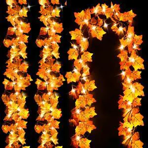 Fall Decor 3-Pack Fall Leaf Garland with Lights, Total 24.6ft 60 LED Halloween String Lights, Thanksgiving Decorations for Home Holiday Autumn Indoor Friendsgiving Gift Fall Decor 3-Pack Fall Leaf Garland with Lights, Total 24.6ft 60 LED Halloween String Lights, Thanksgiving Decorations for Home Holiday Autumn Indoor Friendsgiving Gift