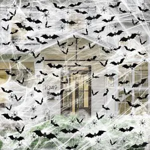 1200 sqft Halloween Spider Webs and 120pcs Fake Bats and 50pcs Fake Spiders Super Stretch Cobwebs Party Decorate for Halloween Theme Indoor and Outdoor Decoration 1200 sqft Halloween Spider Webs and 120pcs Fake Bats and 50pcs Fake Spiders Super Stretch Cobwebs Party Decorate for Halloween Theme Indoor and Outdoor Decoration