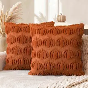 Caramel Fall Pumpkin Throw Pillow Covers 18x18 Inch | Autumn Thanksgiving Harvest Soft Plush Faux Fur Jacquard Cushion Case Decoration for Sofa Couch Set of 2 Caramel Fall Pumpkin Throw Pillow Covers 18x18 Inch | Autumn Thanksgiving Harvest Soft Plush Faux Fur Jacquard Cushion Case Decoration for Sofa Couch Set of 2