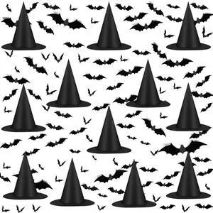 12pcs Halloween Black Witch Hat with 157 FT Nylon Cord &120pcs Bat Sticker for Indoor Outdoor Home Yard Porch Ceiling Halloween Party Decorations 12pcs Halloween Black Witch Hat with 157 FT Nylon Cord &120pcs Bat Sticker for Indoor Outdoor Home Yard Porch Ceiling Halloween Party Decorations