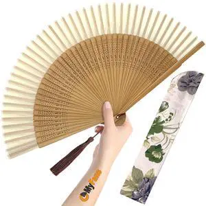 Hand Fan for Women Foldable - Folding Chinese Japanese Vintage Bamboo Silk Fan - Ideal for Hot Flashes, Church, EDM, Festivals, Dancing and Gifts (Bamboo-White) Hand Fan for Women Foldable - Folding Chinese Japanese Vintage Bamboo Silk Fan - Ideal for Hot Flashes, Church, EDM, Festivals, Dancing and Gifts (Bamboo-White)