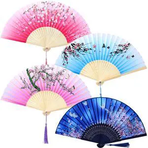 4 Pack Folding Fans Handheld Silk Fans | Bamboo Fans with Tassel, Lightweight Foldable Festival Gift, Wedding Supplies, Party Decor, Photo Props, Wall Ornament 4 Pack Folding Fans Handheld Silk Fans | Bamboo Fans with Tassel, Lightweight Foldable Festival Gift, Wedding Supplies, Party Decor, Photo Props, Wall Ornament