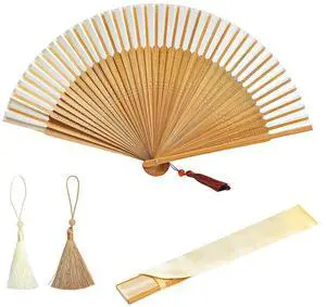 Folding Hand Fan for Women, Vintage Chinese Japanese Style Silk Fan with Bamboo Handle, Portable Party Decorative for Wedding, Church, Festival, Dance & Home Decor (White) Folding Hand Fan for Women, Vintage Chinese Japanese Style Silk Fan with Bamboo Handle, Portable Party Decorative for Wedding, Church, Festival, Dance & Home Decor (White)
