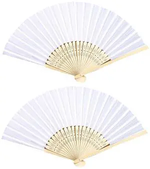 2Pcs White Folding Fans,Hand Fan for Women,Foldable Bamboo Fans,Silk Fabric Chinese Japanese Handheld Folded Fan for DIY Decoration Wedding Dancing Party Festival Summer 2Pcs White Folding Fans,Hand Fan for Women,Foldable Bamboo Fans,Silk Fabric Chinese Japanese Handheld Folded Fan for DIY Decoration Wedding Dancing Party Festival Summer