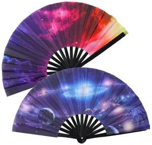 2 PCS Large Folding Fan Bamboo Folding Hand Fan, Rave Fan Clack Folding Hand Fan Chinese/Japanese Nylon-Cloth Folding Fan for Festival, Dance, Performance, Party, Gift, Decoration(Sky) 2 PCS Large Folding Fan Bamboo Folding Hand Fan, Rave Fan Clack Folding Hand Fan Chinese/Japanese Nylon-Cloth Folding Fan for Festival, Dance, Performance, Party, Gift, Decoration(Sky)