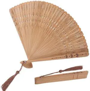 Bamboo Folding Hand Fan: Vintage Handheld Foldable Fan for Women Ladies, Chinese Wooden Decor Prop for Wedding Favors Guests Party Brown Bamboo Folding Hand Fan: Vintage Handheld Foldable Fan for Women Ladies, Chinese Wooden Decor Prop for Wedding Favors Guests Party Brown