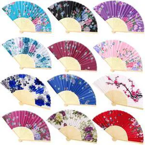 12 Pieces Floral Folding Fans Silk Bamboo Handheld Folding Fans Vintage Flower Patterns Fan, 9 Inch for Wedding Dancing Party Decor, Multicolor 12 Pieces Floral Folding Fans Silk Bamboo Handheld Folding Fans Vintage Flower Patterns Fan, 9 Inch for Wedding Dancing Party Decor, Multicolor