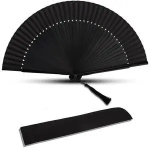 Folding Hand Fan for Women, Japanese Bamboo Silk Handheld Foldable Fan for Hot Flashes, Church, Rave, Wedding Gift (Black) Folding Hand Fan for Women, Japanese Bamboo Silk Handheld Foldable Fan for Hot Flashes, Church, Rave, Wedding Gift (Black)