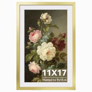 11x17 Picture Frame Gold for Wall Mounting, 1 Pack | Gold Picture Frames Display Photos 9x15 with Mat or 11x17 without Mat, Plastic Frame for Wall for Home Decor 11x17 Picture Frame Gold for Wall Mounting, 1 Pack | Gold Picture Frames Display Photos 9x15 with Mat or 11x17 without Mat, Plastic Frame for Wall for Home Decor