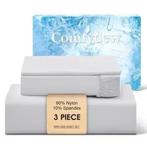 Cooling Sheet King Size Set 3 Pieces, Double-Sided Cooling Bed Sheets for Hot Sleepers & Night Sweats, Ultra Stretchy Deep Pocket Fitted Sheet Fits Up to 18", with 1 Pillowcases, Grey Cooling Sheet King Size Set 3 Pieces, Double-Sided Cooling Bed Sheets for Hot Sleepers & Night Sweats, Ultra Stretchy Deep Pocket Fitted Sheet Fits Up to 18", with 1 Pillowcases, Grey