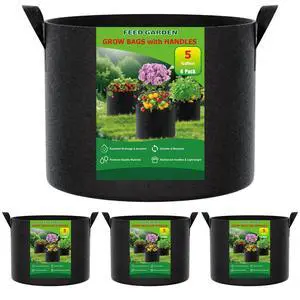 5 Gallon Grow Bags 4 Pack 300G Thickened Non-Woven Fabric Pots Double-Stitched Handles, Foldable Breathable Drainage Planters for Herbs, Lettuce, Strawberries & Flowers, Indoor Outdoor 5 Gallon Grow Bags 4 Pack 300G Thickened Non-Woven Fabric Pots Double-Stitched Handles, Foldable Breathable Drainage Planters for Herbs, Lettuce, Strawberries & Flowers, Indoor Outdoor
